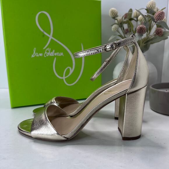 Sam Edelman Robyn Leather Ankle Strap Heel Gold I3433L4700 Women's 9.5M Tried On - Picture 1 of 11